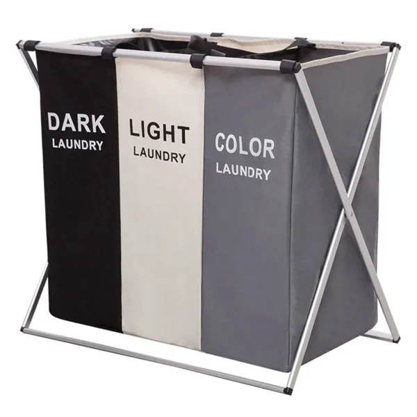 3 Grids Laundry Basket Foldable Dirty Clothes Organizer Bathroom - Image 6
