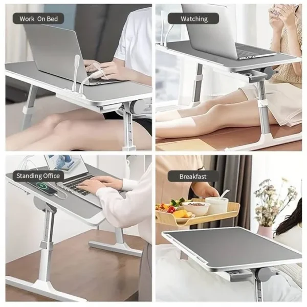Laptop Desk for Bed, Adjustable Bed Table with USB Charge Port - Image 2