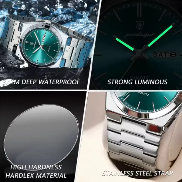 POEDAGAR Luxury Quartz Man Wristwatch Sport Men Watches Waterproof Luminous Date Week Stainless Steel Men's Watch Male Reloj - Image 4